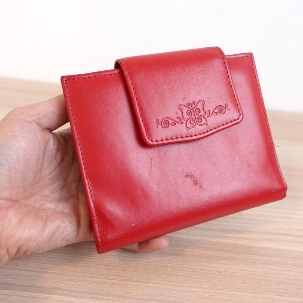 Red Genuine Leather‎ Bifold Wallet BUXTON Womens Coin Purse Clutch Quiet Luxury